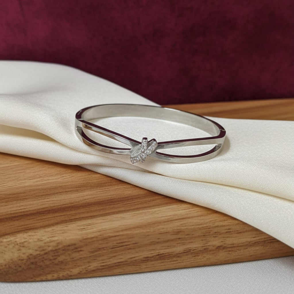 Infinity Knot Crystal Silver-Tone Bangle