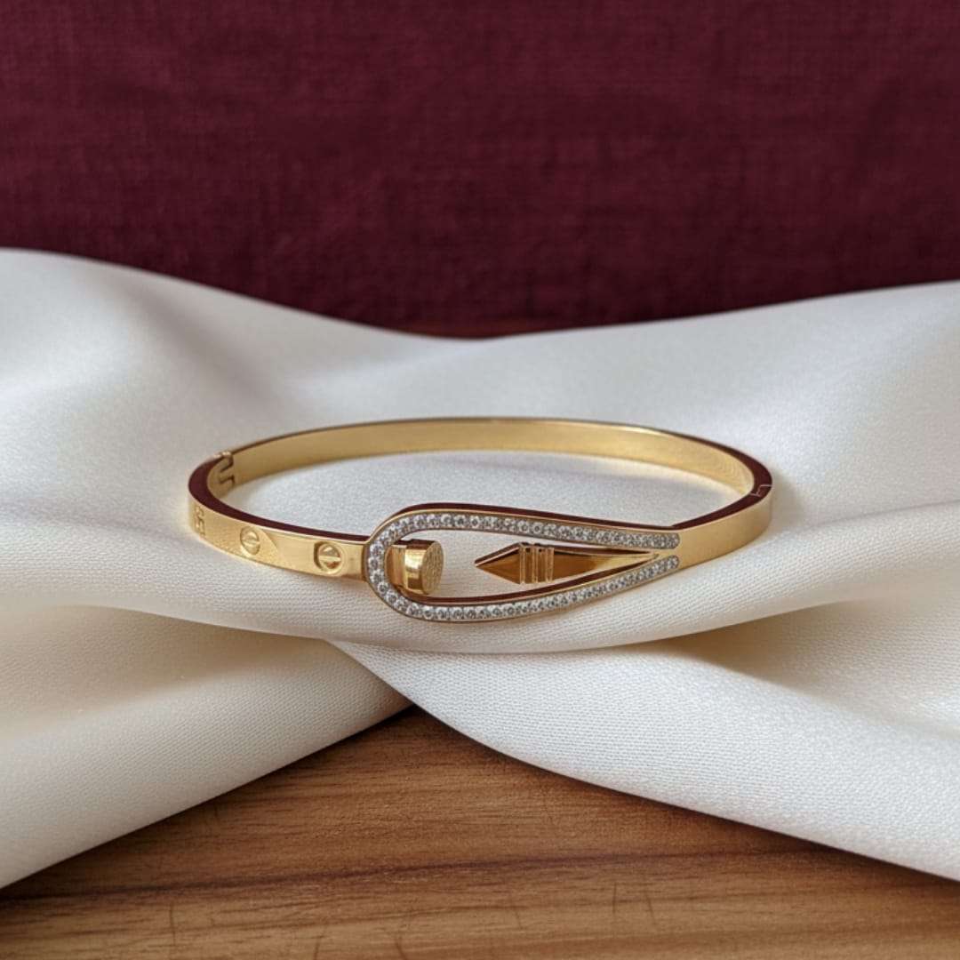 Safety Pin Clasp Pavé Crystal Gold-Tone Bangle