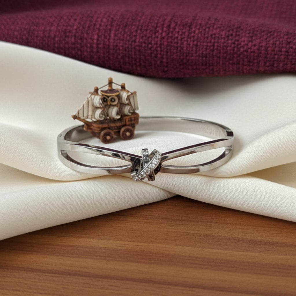 Infinity Knot Crystal Silver-Tone Bangle
