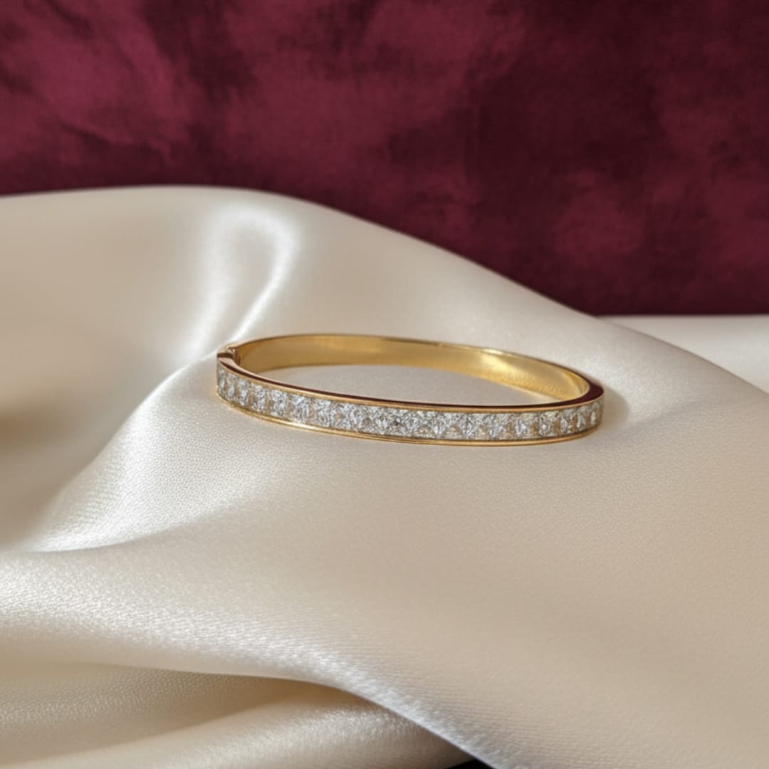Round Brilliant Crystal Channel-Set Gold-Tone Bangle