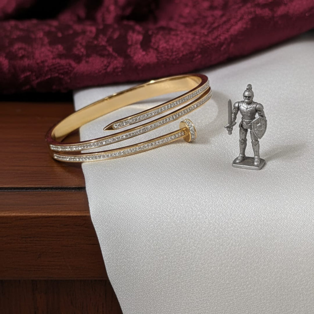 Nail Wrap Triple-Row Crystal Gold-Tone Bangle