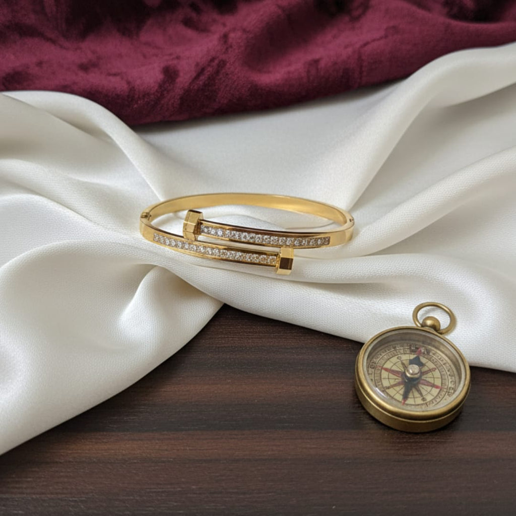Nail Bolt Double-Row Crystal Gold-Tone Bangle