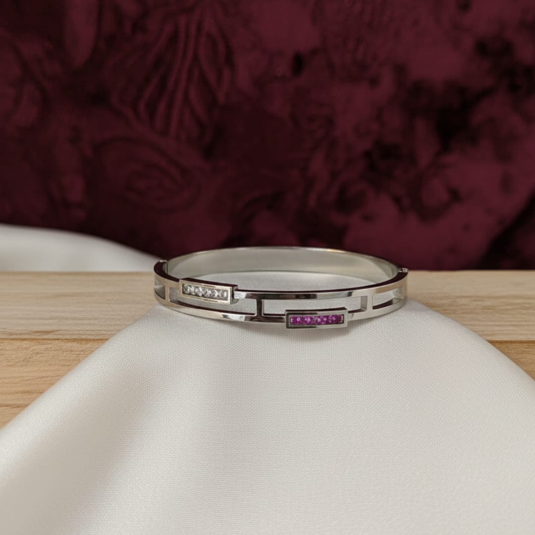 Dual Bar Crystal Silver-Tone Bangle