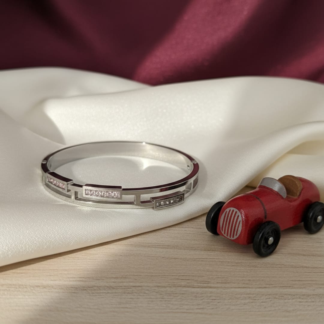 Dual Bar Crystal Silver-Tone Bangle