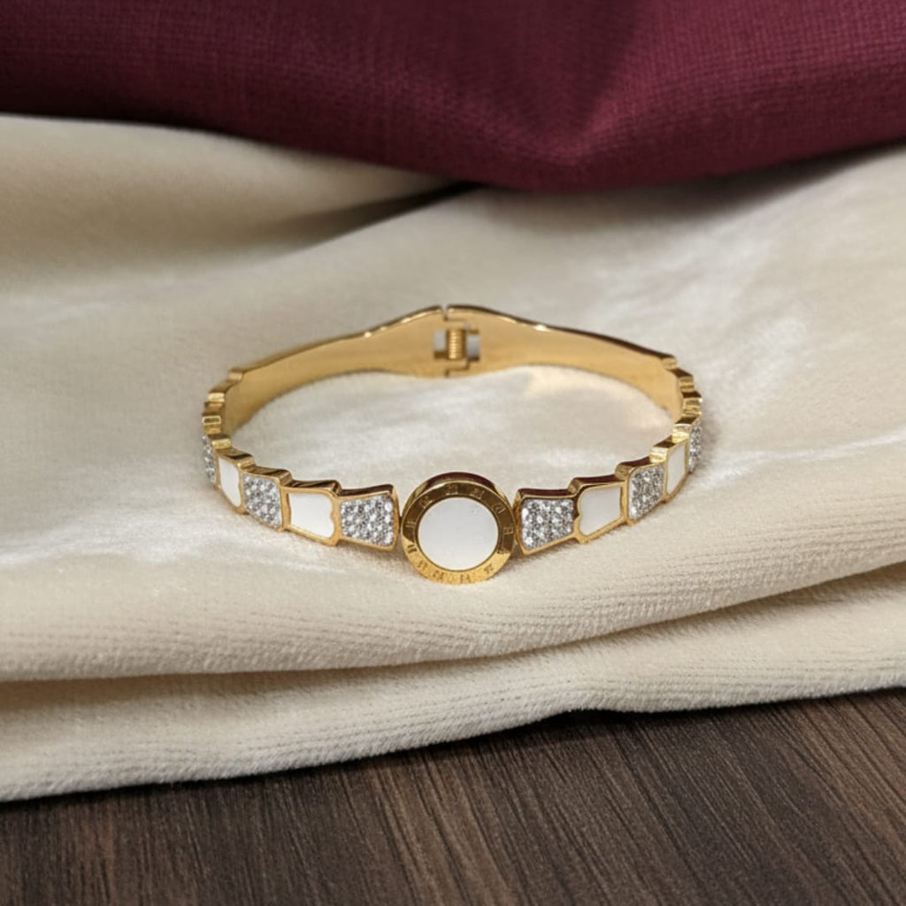 Roman Dial White Enamel Gold-Tone Bangle