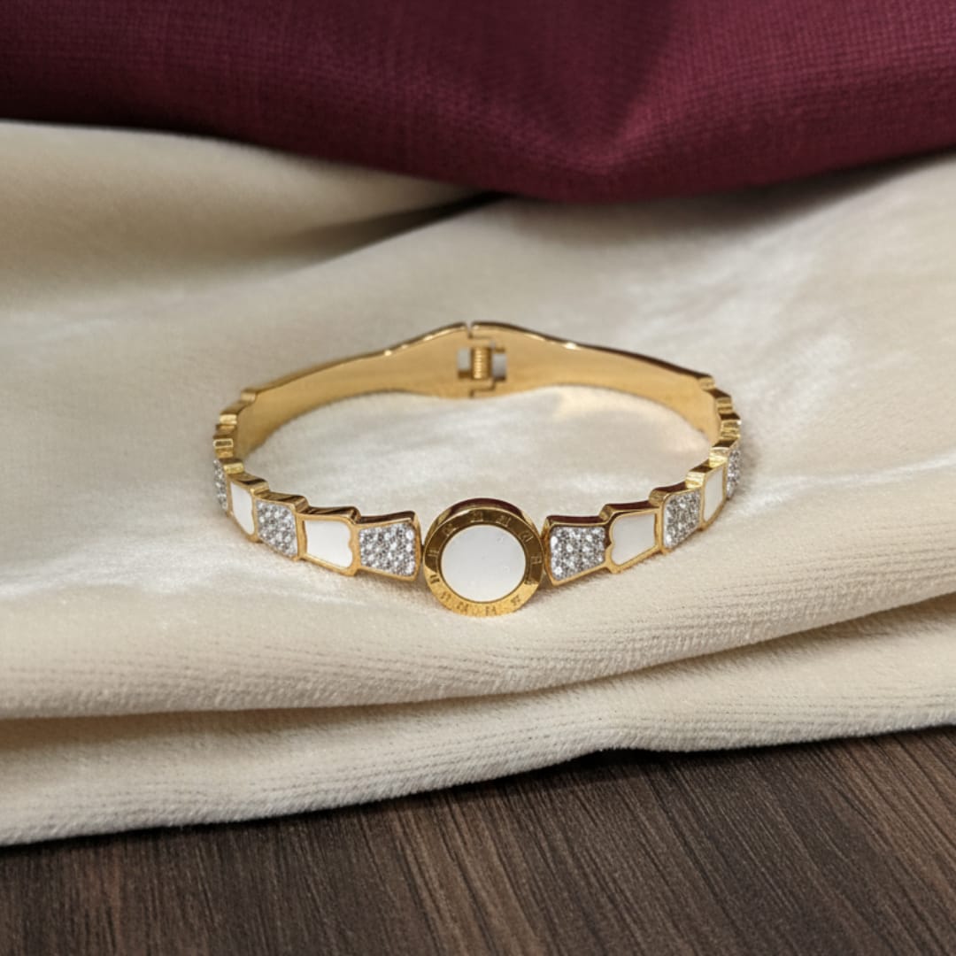 Roman Dial White Enamel Gold-Tone Bangle