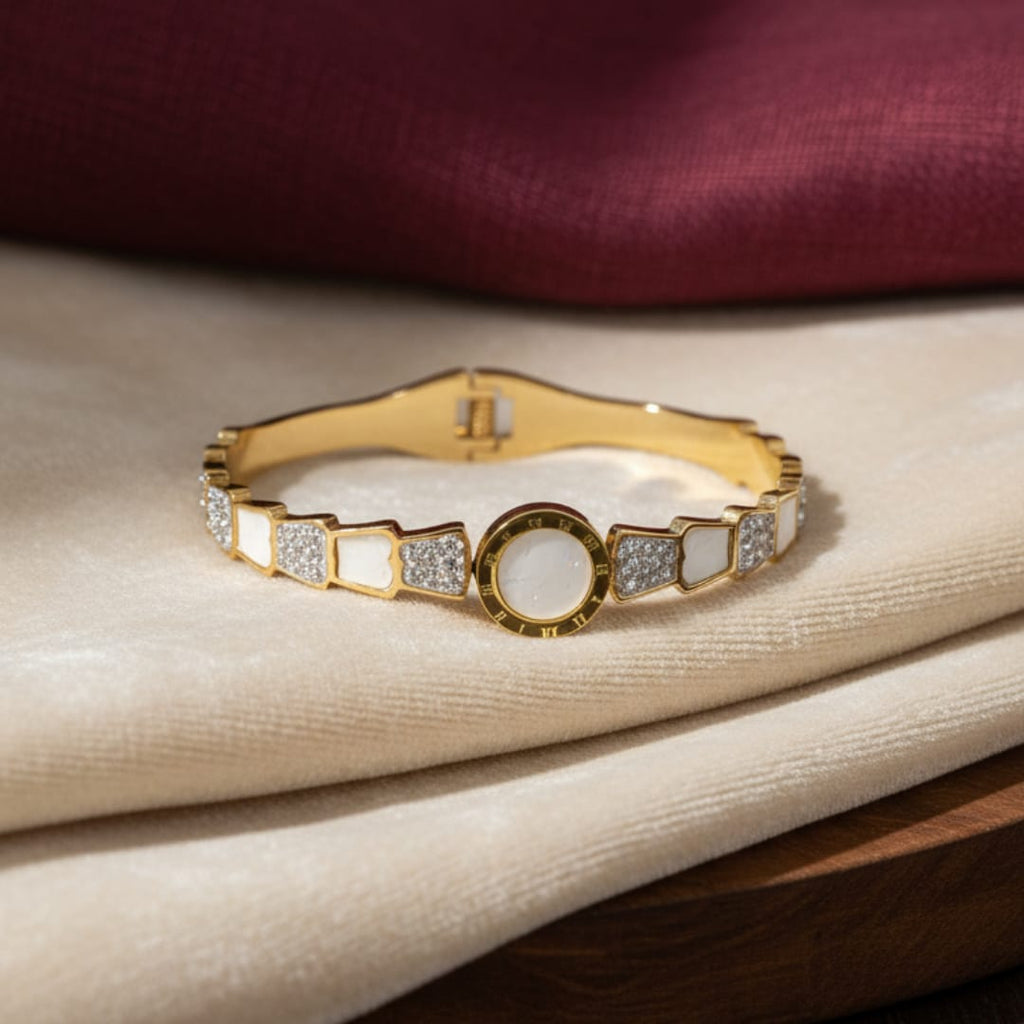 Roman Dial White Enamel Gold-Tone Bangle