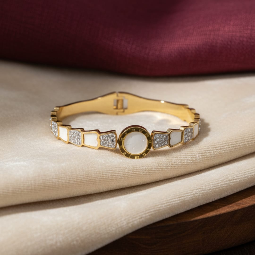 Roman Dial White Enamel Gold-Tone Bangle