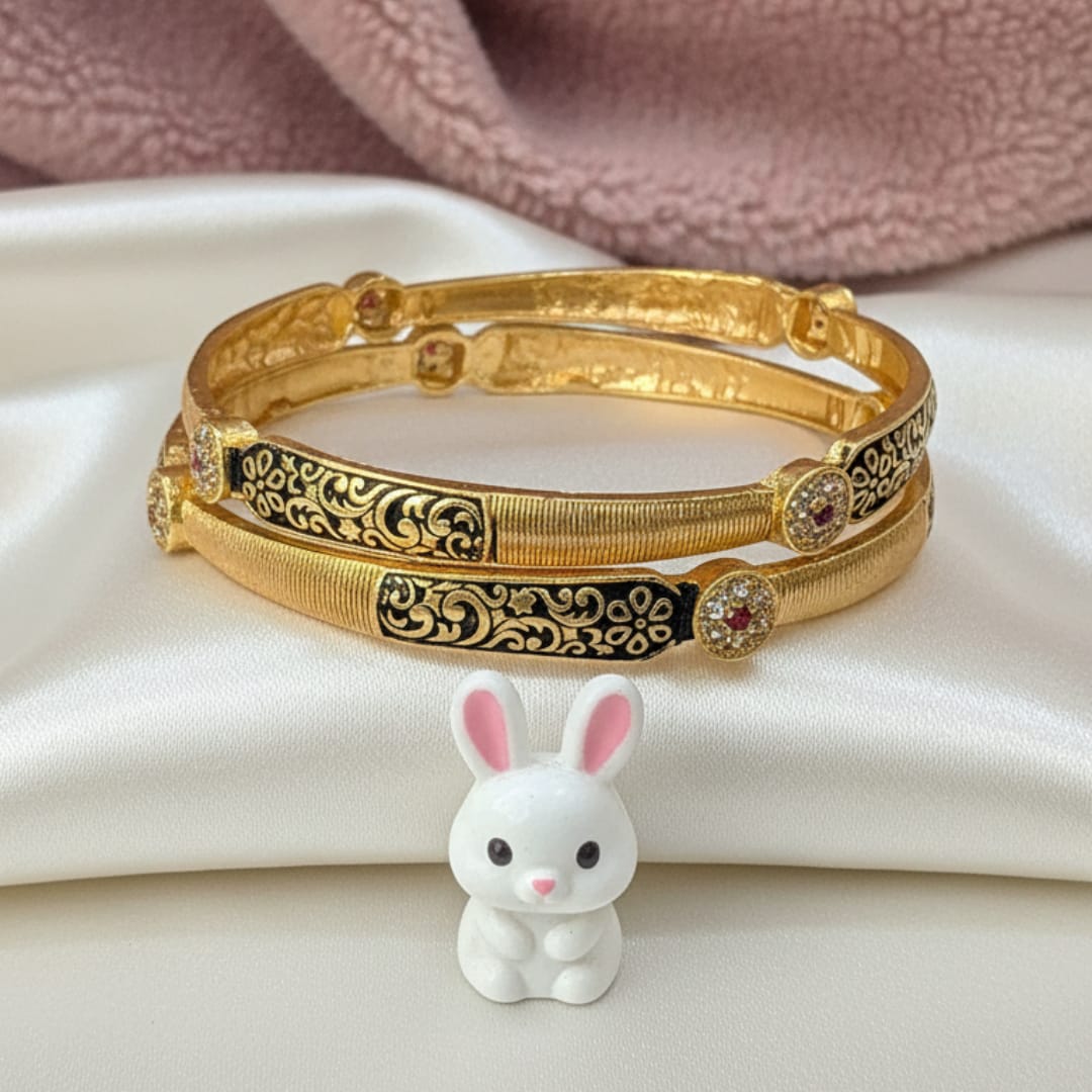 Matte Ethnic Leela Bangle Set with Black Meenakari
