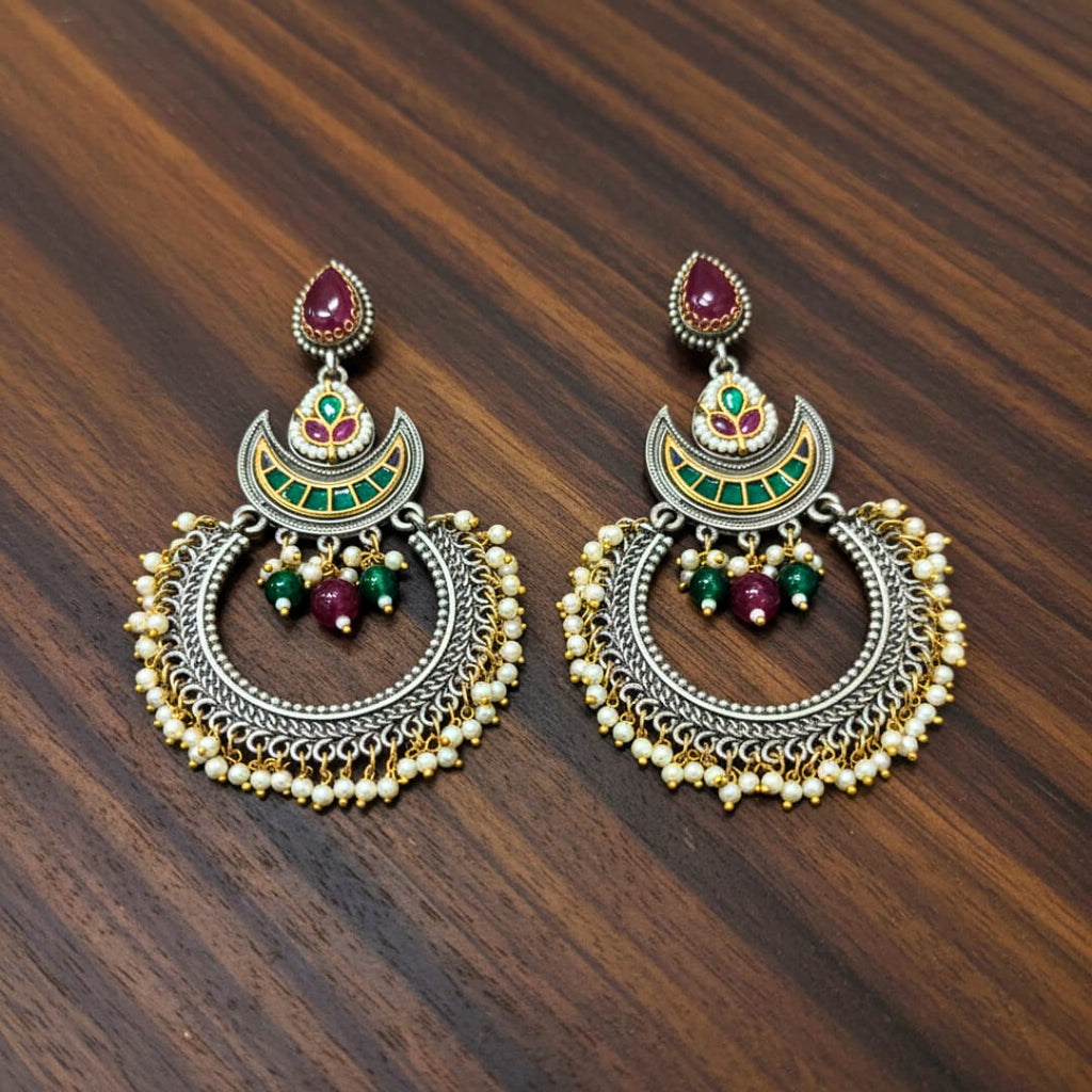 Kundan Chandbali Earrings with Jhumki & Gold Ghungroo