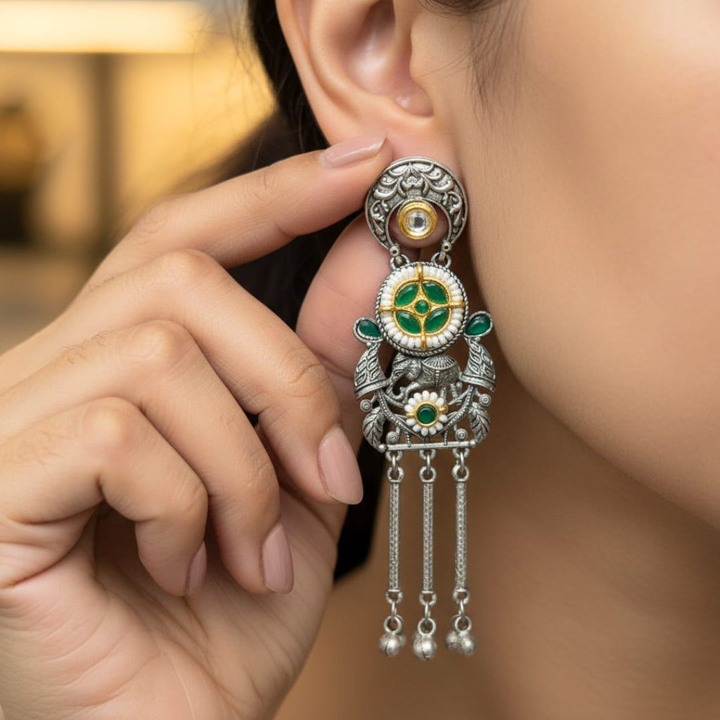 Kundan Wheel Chandbali Earrings with Ghungroo Tassels