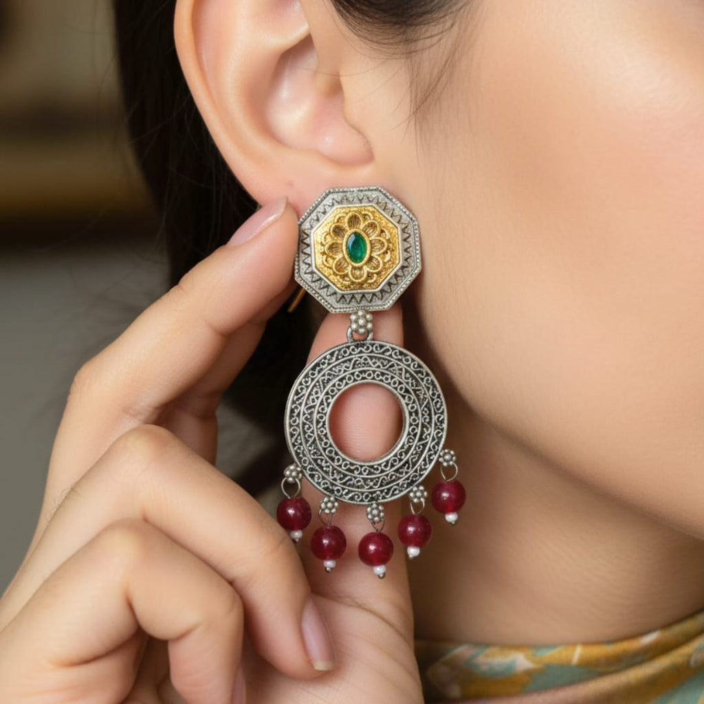 Dual Tone Octagon Chandbali Earrings