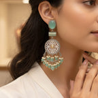 Oxidised Silver Filigree Chandbali Earrings with Green Onyx