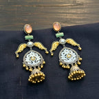 Meenakari Jhumki Earrings with Peach Moonstone