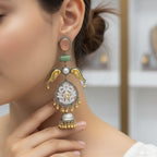 Meenakari Jhumki Earrings with Peach Moonstone
