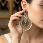 Meenakari Chandbali Earrings with Pearl Tassels