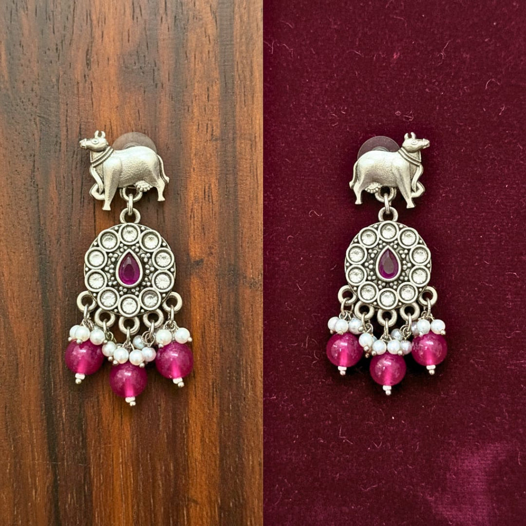 Kamdhenu Nandi Silver Oxidised Earrings
