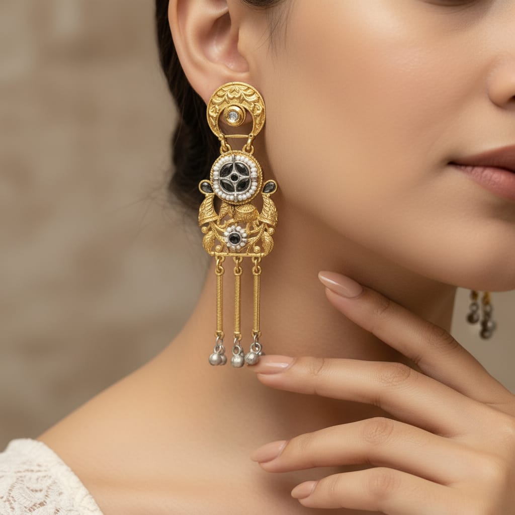 Kundan Wheel Chandbali Earrings with Ghungroo Tassels