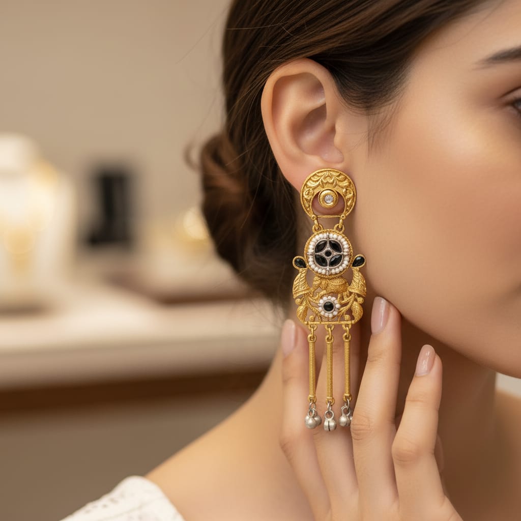 Kundan Wheel Chandbali Earrings with Ghungroo Tassels