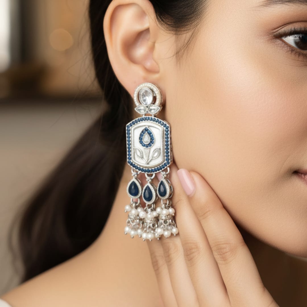 Mughal Tulip Enamel Drop Earrings with Jhumki