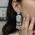 Mughal Tulip Enamel Rectangle Drop Earrings with Jhumki
