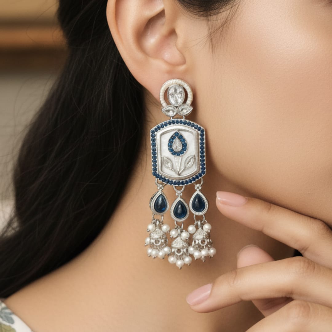 Mughal Tulip Enamel Drop Earrings with Jhumki