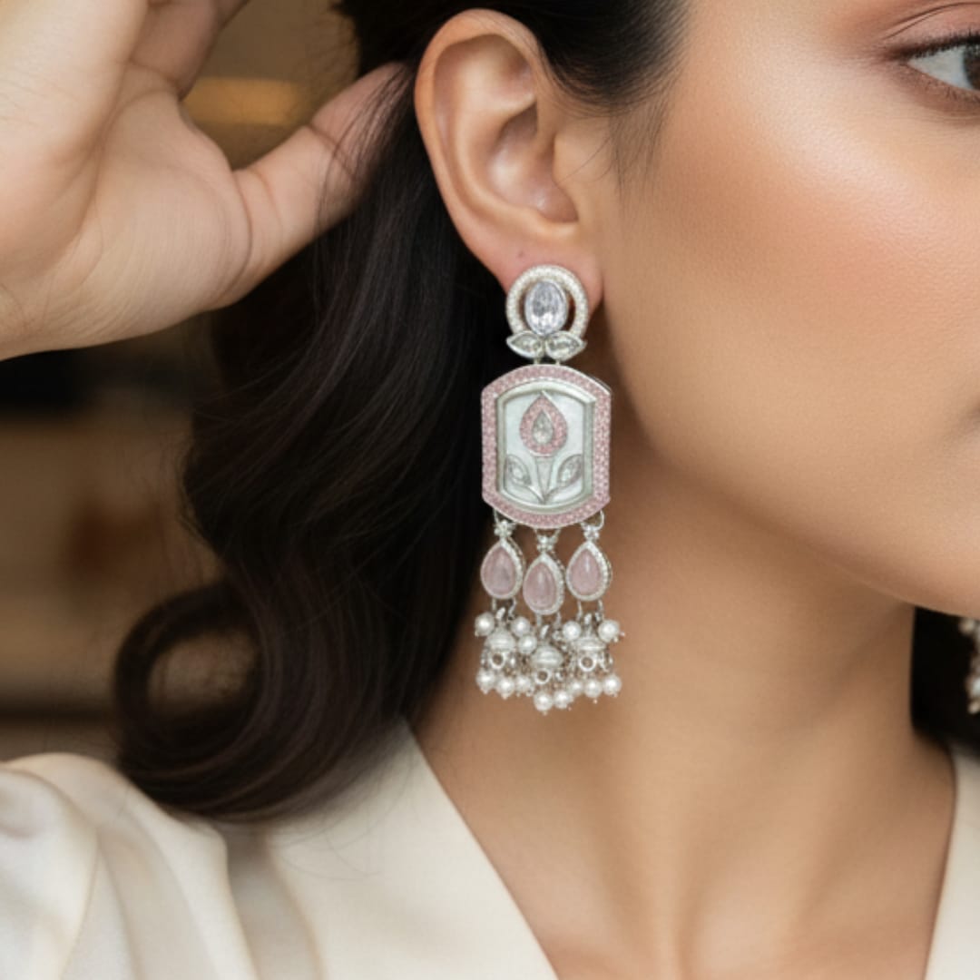Mughal Tulip Enamel Drop Earrings with Jhumki