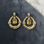 Royal Hoop Drop Earrings with Gemstone Centre