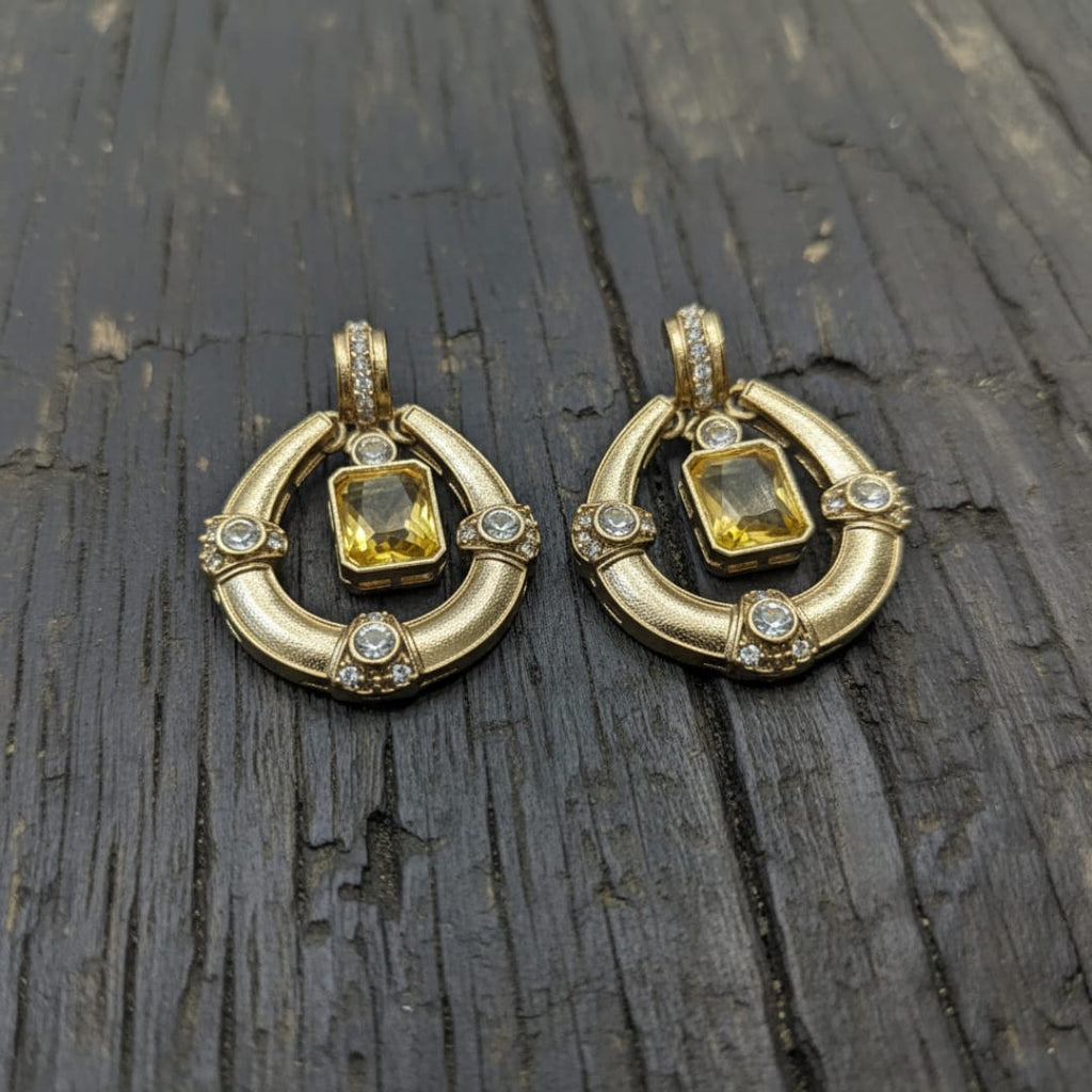 Royal Hoop Drop Earrings with Gemstone Centre