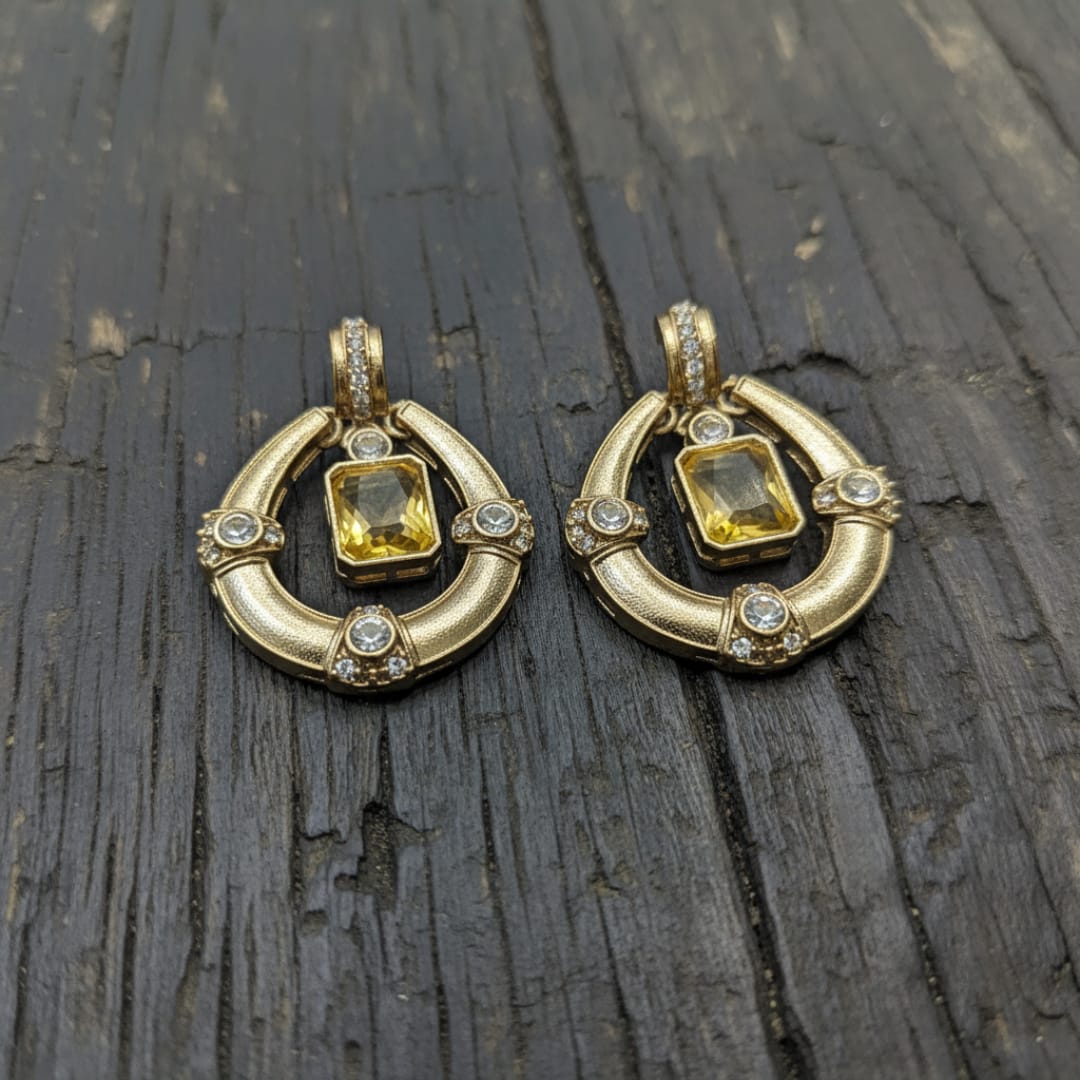 Royal Hoop Drop Earrings with Gemstone Centre