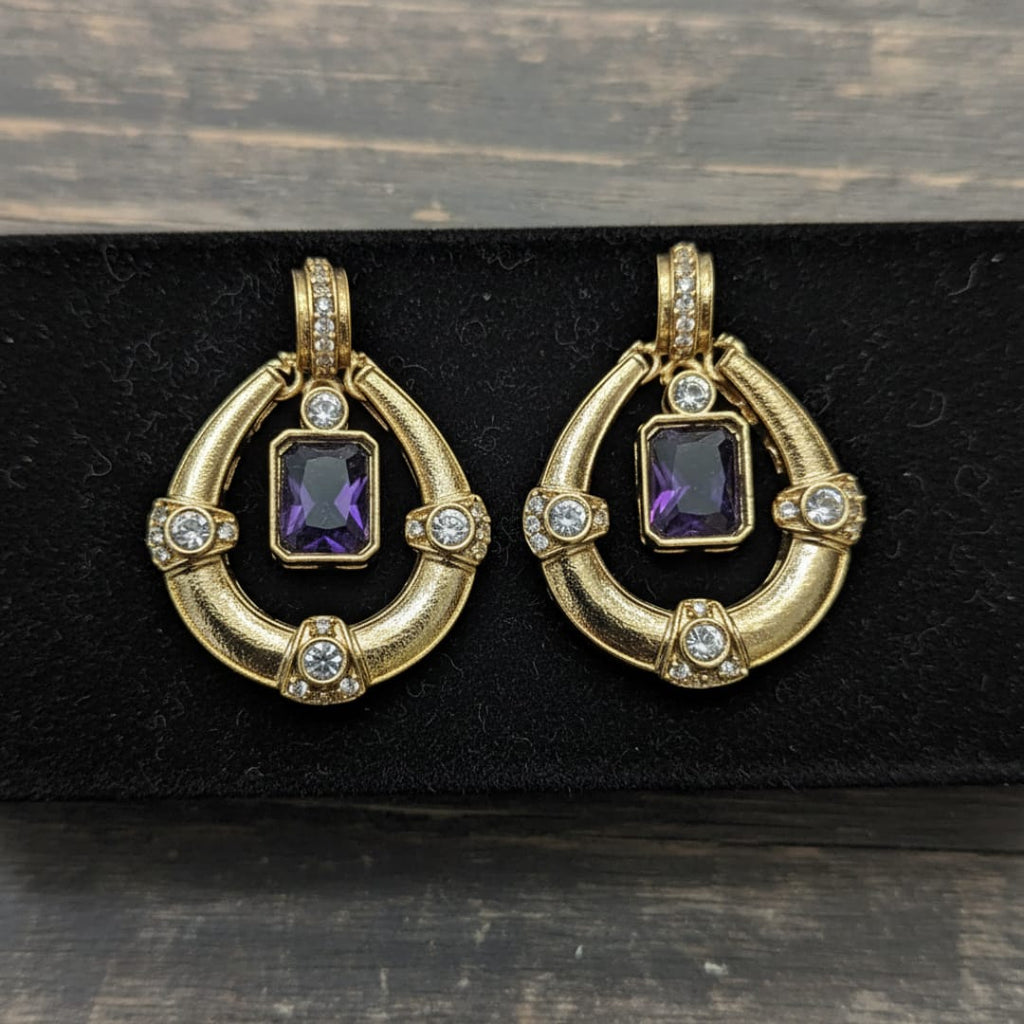 Royal Hoop Drop Earrings with Gemstone Centre