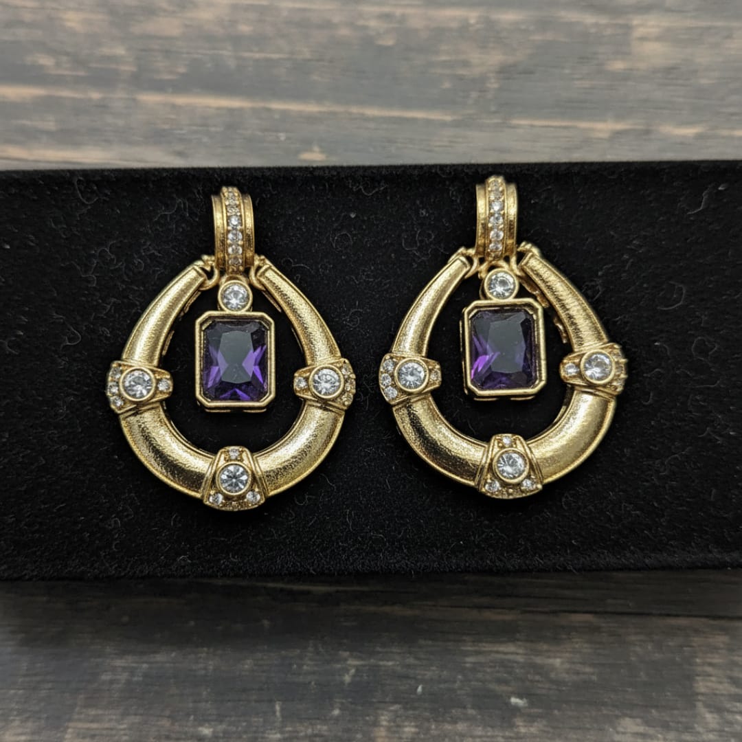 Royal Hoop Drop Earrings with Gemstone Centre