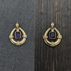 Royal Hoop Drop Earrings with Gemstone Centre