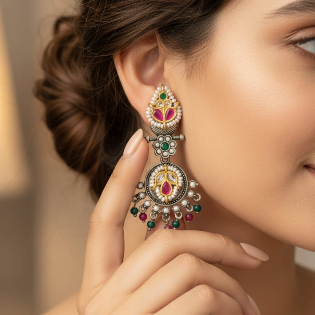 Polki Kundan Chandbali Drop Earrings