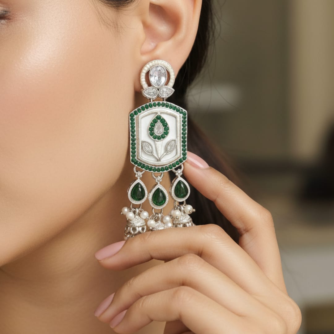 Mughal Tulip Enamel Drop Earrings with Jhumki