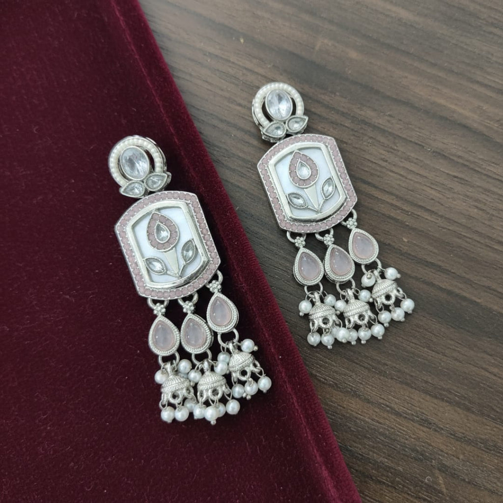 Mughal Tulip Enamel Drop Earrings with Jhumki