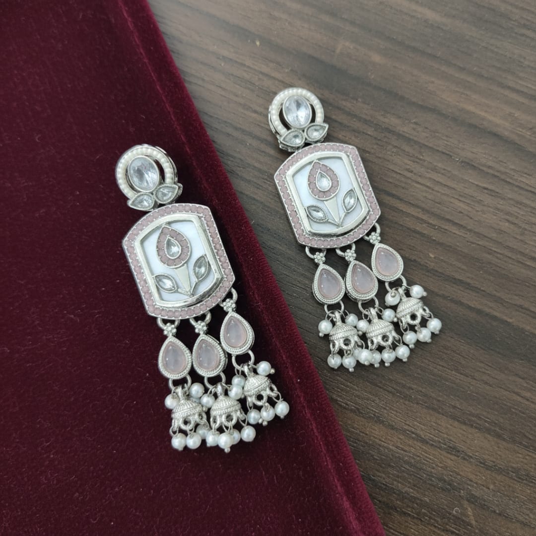 Mughal Tulip Enamel Drop Earrings with Jhumki