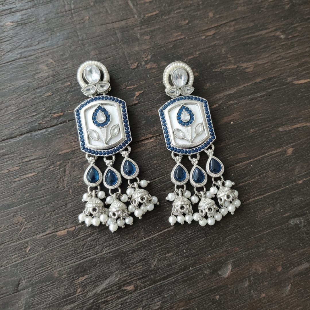 Mughal Tulip Enamel Drop Earrings with Jhumki