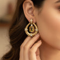 Royal Hoop Drop Earrings with Gemstone Centre