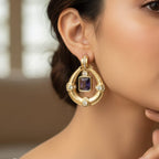 Royal Hoop Drop Earrings with Gemstone Centre