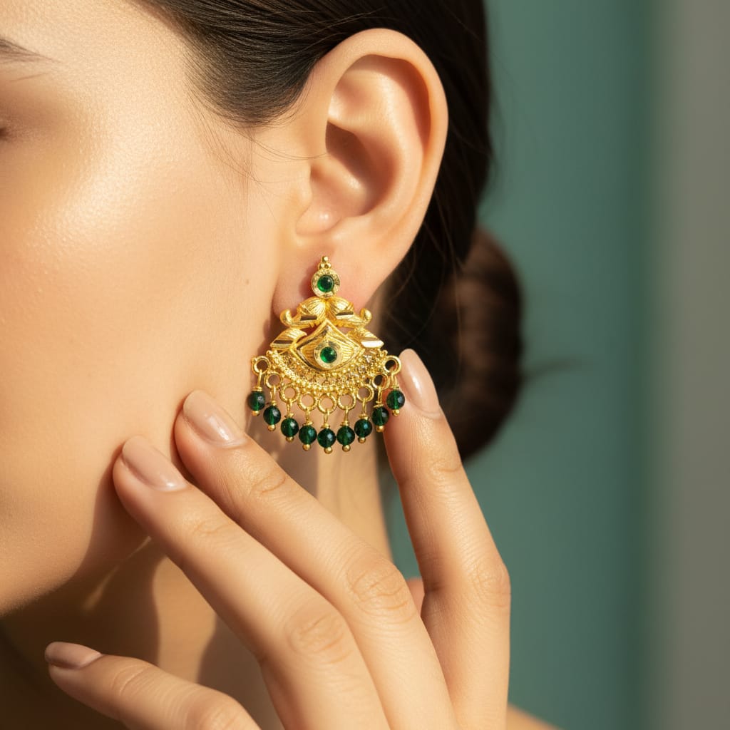 Temple Gold Peacock Chandbali Earrings