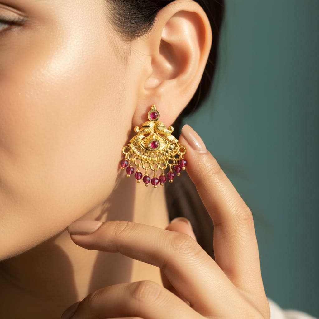 Temple Gold Peacock Chandbali Earrings