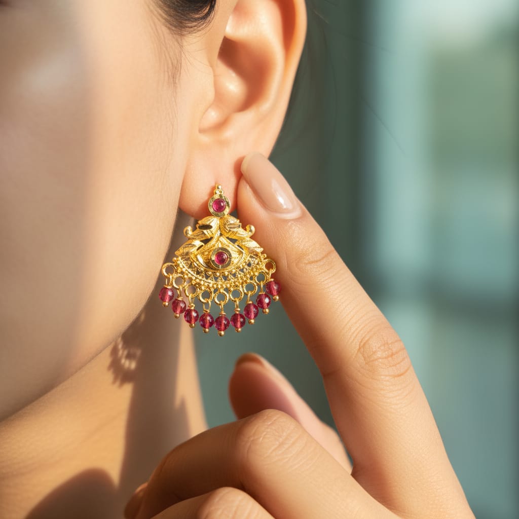 Temple Gold Peacock Chandbali Earrings