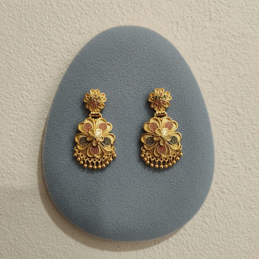 Gold Meenakari Floral Drop Earrings