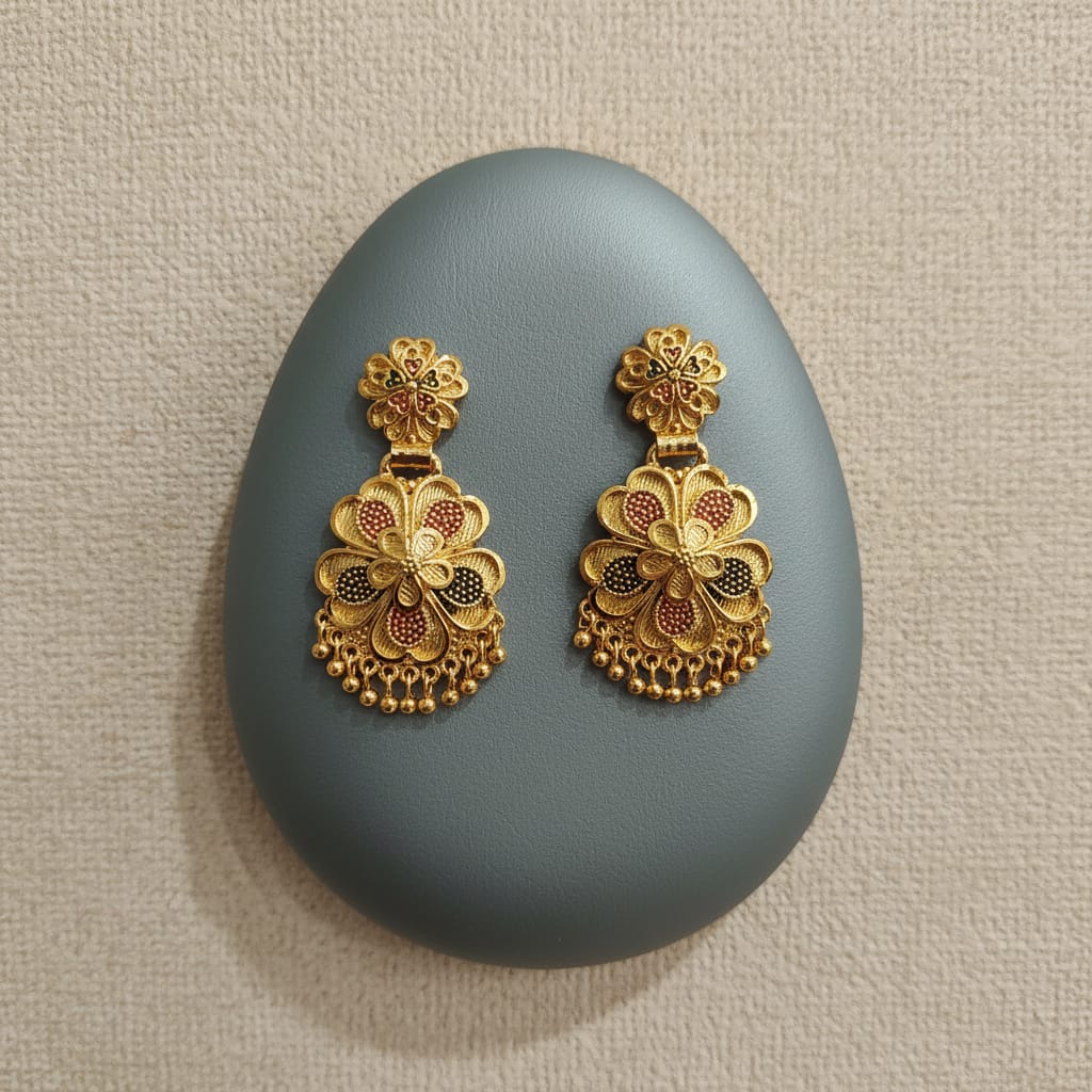 Gold Meenakari Floral Drop Earrings