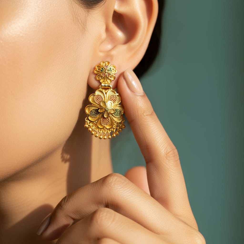 Gold Meenakari Floral Drop Earrings