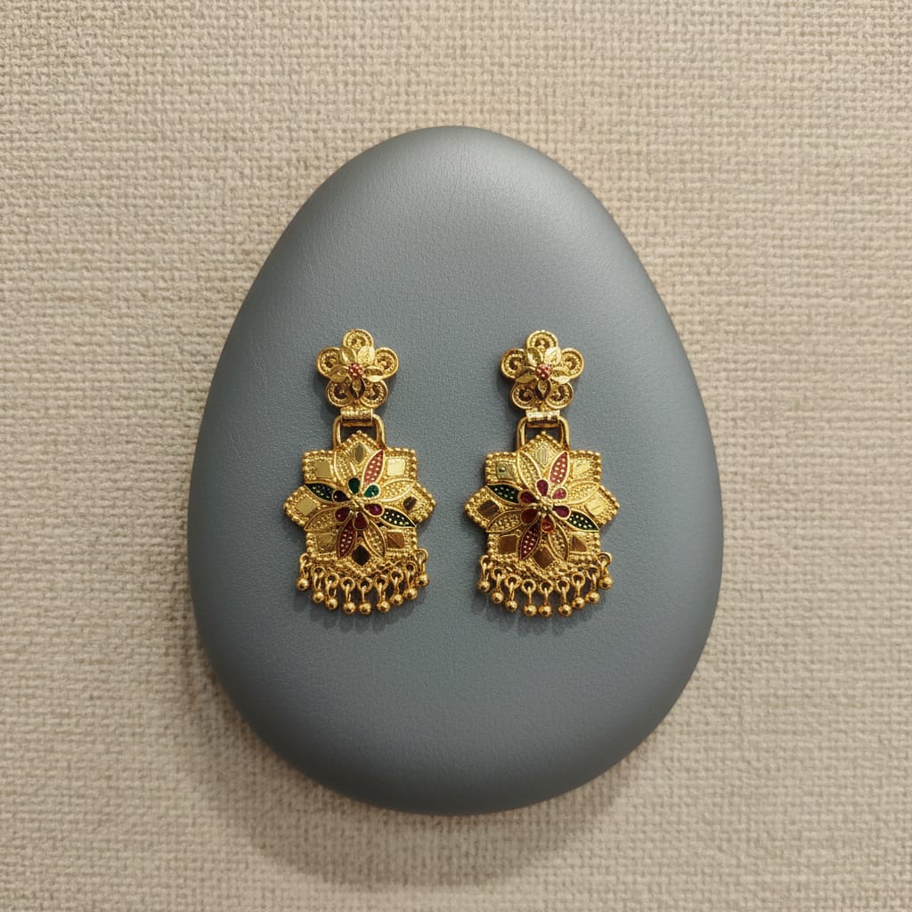 Gold Meenakari Floral Drop Earrings