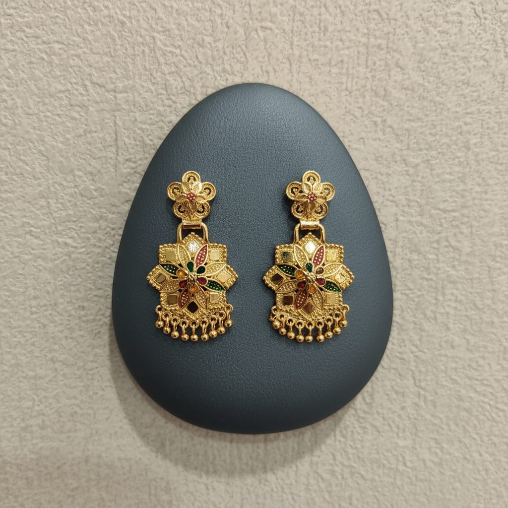 Gold Meenakari Floral Drop Earrings
