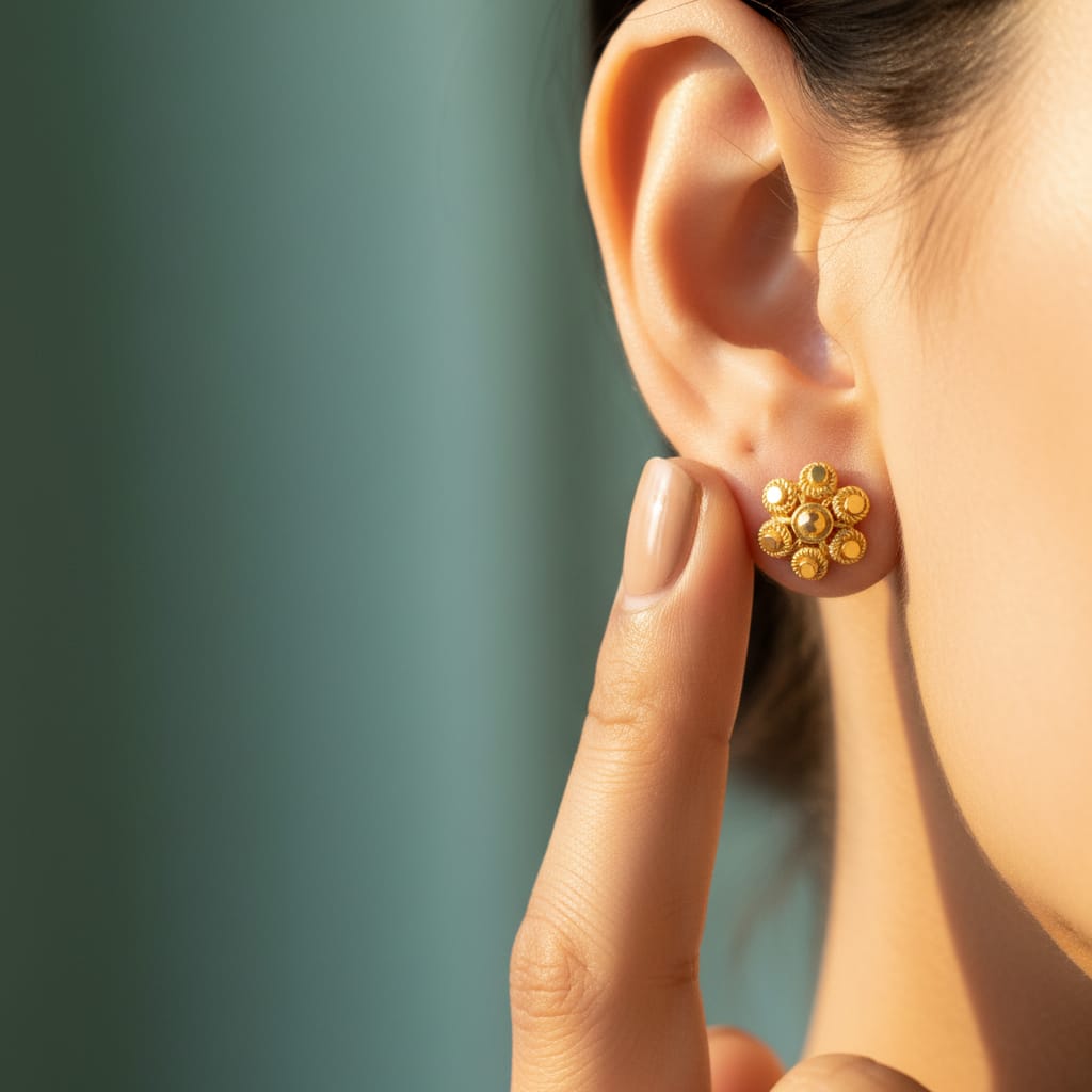 Gold Floral Cluster Ball Stud Earrings