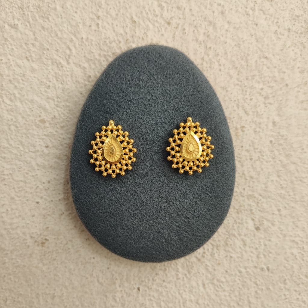 Gold Teardrop Ghungroo Stud Earrings